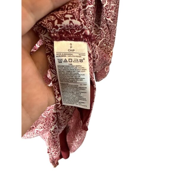 Gap Red Paisley Midi Dress S Drawstring Waist Long Sleeve Lightweight Casual - Picture 6 of 8